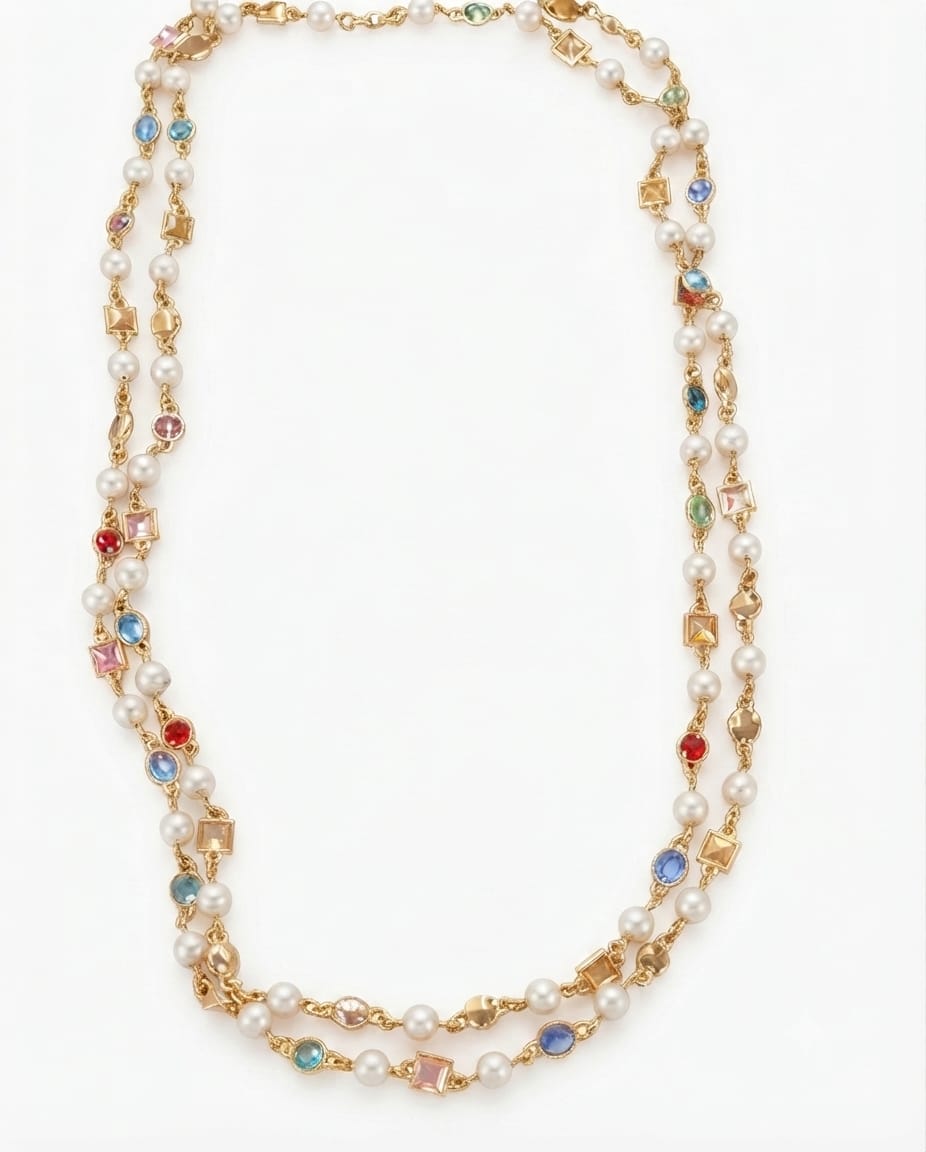 Collana Lunga Regina di Cuori con Gemme Multicolore