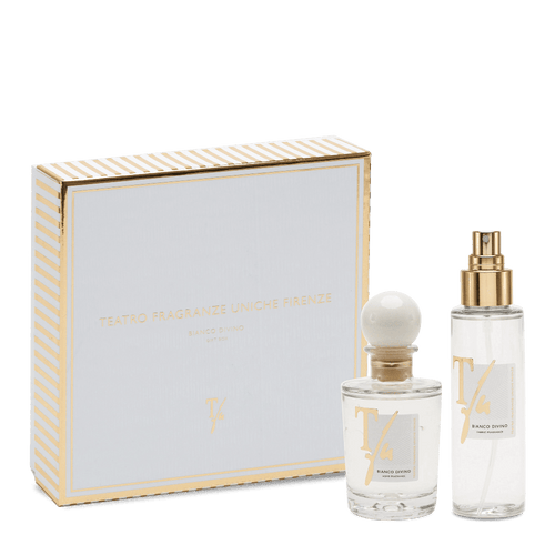 Teatro Fragranze Uniche confezione regalo diffusore con bastoncini 100ml  + Spray Tessuto 100ml Bianco Divino
